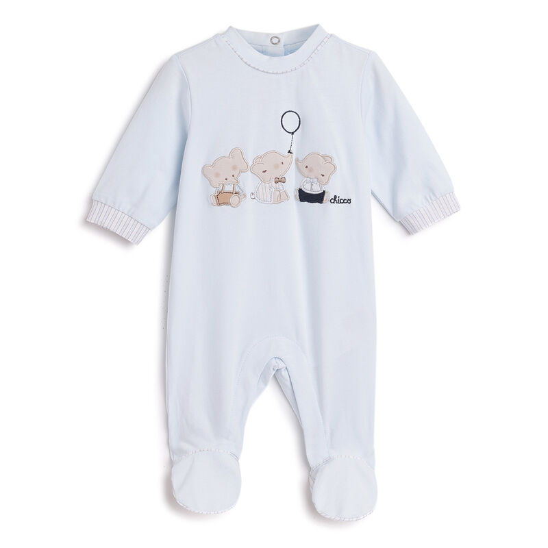 Boys Light Blue Applique Leg Opening Babysuit image number 0